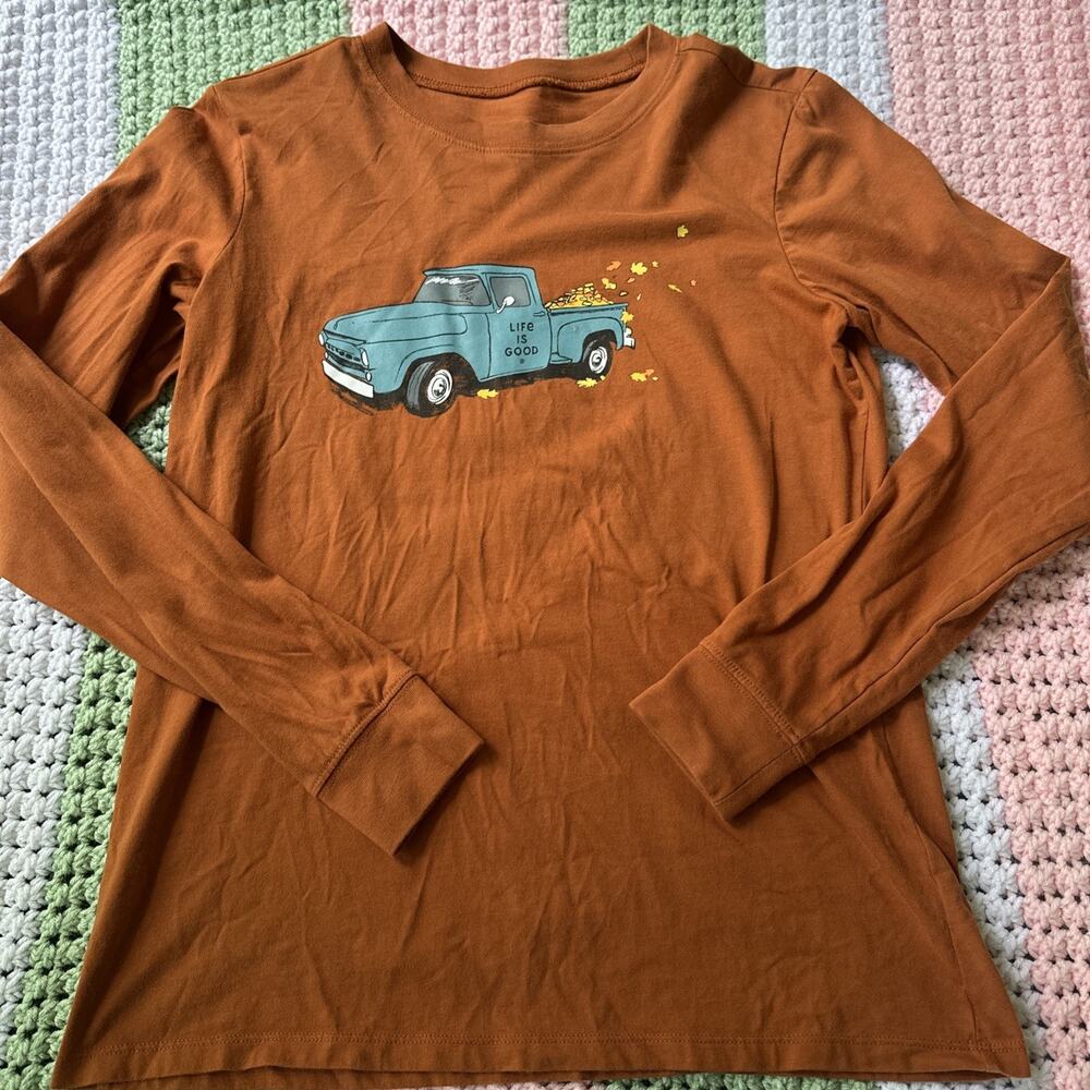 Life is Good Fall Burnt Orange Long Sleeve Shirt Woman's-Size S Fall Autumn
